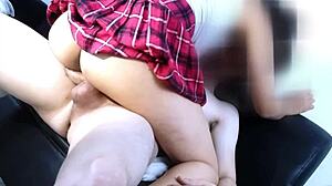 Japanese skinny Miho Miyazawa enjoys hot pounding after intense cock sucking, uncensored.