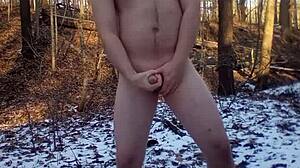 Naked Gay Flashes Shaved Cock on Beach