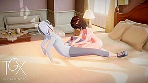 Anime futanari plays sex games with sexy girl