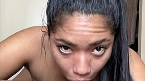 Amateur couple shares deep pov blowjob to big cock