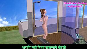 3D cartoon of cute teen girls showering naked in Marathi