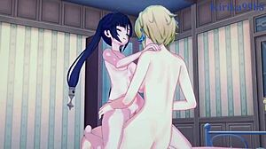 Lumine, Keqing, Mona dominate in wild lesbian futanari hentai