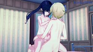 Lumine, Keqing, Mona dominate in wild lesbian futanari hentai