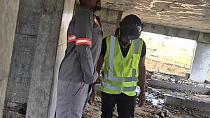 workers bang bareback in empty construction building