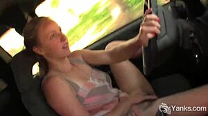 Nasty Aden Fingers Her Hairy Pussy To Orgasm In Public Car