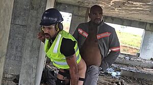 workers bang bareback in empty construction building