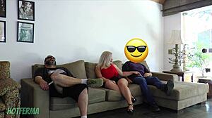 Cheating Wife Blows Friend Beside Cuckold Husband!