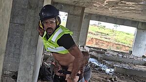 workers bang bareback in empty construction building