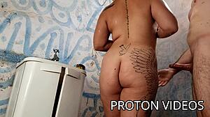 hotwife bent over for doggystyle in shower