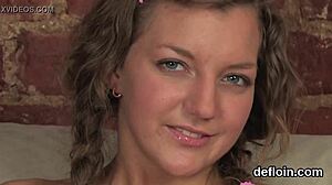 Cuddly kitten opens yummy twat for her first defloration experience