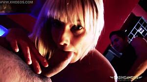 oh wow, i’m just lovin’ this sexy blonde takin’ two dicks in wild group action.