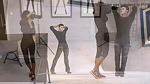 brunette poses for photographer cash