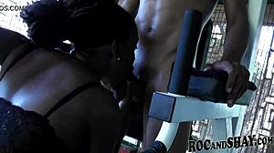 the ebony wife and her husband start with blowjobs, then anal assfucking, ending in a cumshot