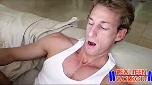 cute nerdy teen bangs her trainer with wild energy