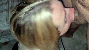 blonde receives massive cum facial in garage