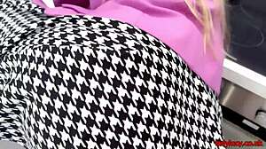 Lucy Gresty wears thigh boots and fingers herself in the kitchen.