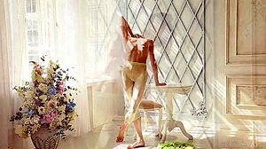 sexy ballerina in tights gets naked on couch!