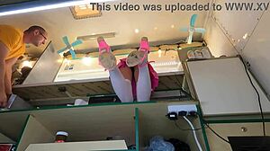 This crazy girl gets upskirted at work for extra money