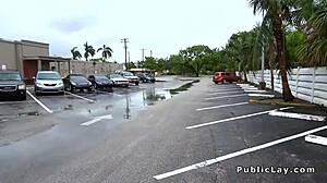 blonde chick takes on monster cock in public spot