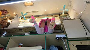 This crazy girl gets upskirted at work for extra money