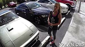 naked couple licks balls and fucks shaved pussy in shop