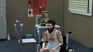 Tattooed girl has sex with invalid in anime hentai