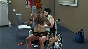 Tattooed girl has sex with invalid in anime hentai