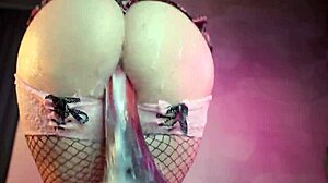 Does this sweet girl in miniskirt take huge dildo creampie?