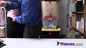 Thick white chick bends over for investigator's huge cock. She moans in pleasure.