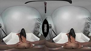 feeling the intense pleasure as the czech brunette gets bent over for doggystyle in vr casting, her long hair swaying with each thrust