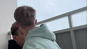 I saw a guy jerking off and decided to join in and give him a blowjob