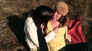 Skinny petite 18+ lesbian girls dominate rough outdoor sex