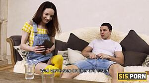 Tricky Guy Scores HOT TWOSOME with Pretty Naive Stepsister's Shaved Pussy!