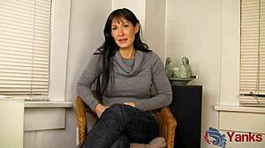 fit shy angela james has multiple orgasms humping the counter.