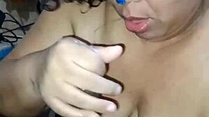 Ebony amateur swallows cum from pussy licking and muff diving in lingerie