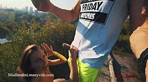 Outdoor sex with cumshot on Mia Bandini's mouth!