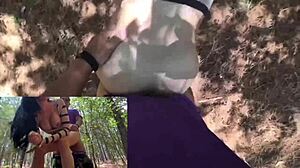 karol smith, sexy mexicana, bangs a fan in the woods, cums inside