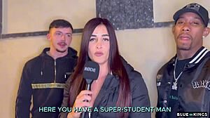 Andrea lux interviews two guys on street, fucks them in hotel