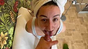 Horny Bitch With Big Tits Sucks On A New Phone