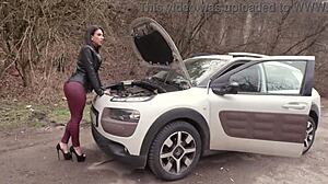 broken car leads to wet lena's rough bbc sex