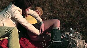 Skinny petite 18+ lesbian girls dominate rough outdoor sex