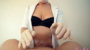 Professional Handjob by Sexy Nurse Eva Myst with Surgical Mask, Latex Gloves, and Oil.