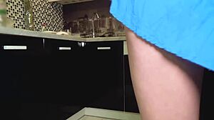 caught a teen with no panties on spy cam, totally unexpected in kitchen!