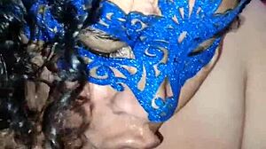 Ebony amateur swallows cum from pussy licking and muff diving in lingerie