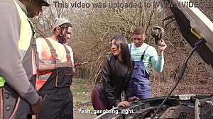 broken car leads to wet lena's rough bbc sex