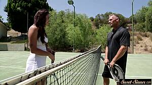 Young stepdaughter gets pussyfucked hard after tennis with intense roleplay