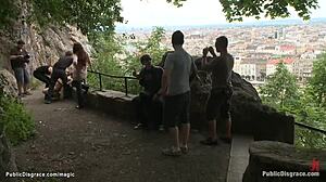 All Natural Czech Babe Gets Public Banged in Bondage Group!