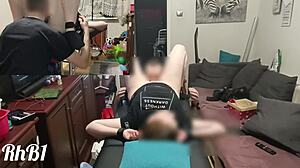 Redhead tied on massage table. Licked and fucked hard to amazing orgasm.