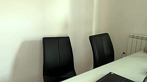 In the office, stepmom's huge tits lead to cum on stepson's face