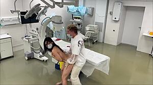 Fake doctor fucks bubble butt patient doggystyle in hospital surveillance cam, rough and deep.